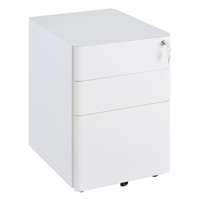White mobile filing cabinet in steel with 3 drawers, 39x48x59 cm