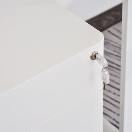 White mobile filing cabinet in steel with 3 drawers, 39x48x59 cm
