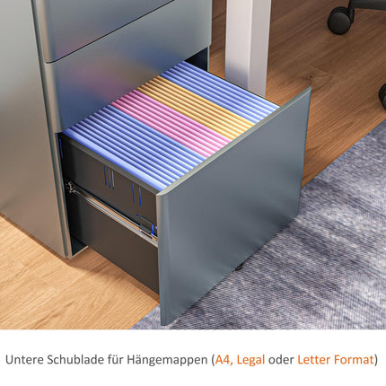 Gray rolling mobile filing cabinet with lockable drawers