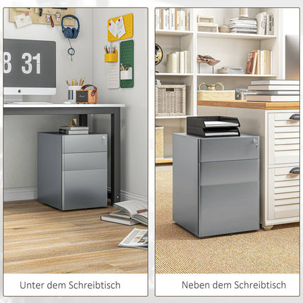 Gray rolling mobile filing cabinet with lockable drawers