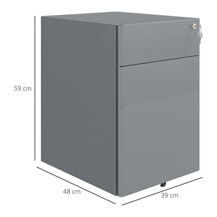 Gray rolling mobile filing cabinet with lockable drawers