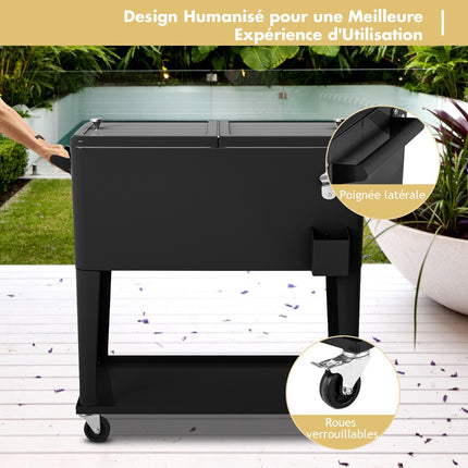 Rolling Cooler Cart 76L, Wheels, Bottle Opener