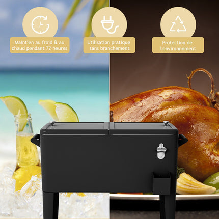 Rolling Cooler Cart 76L, Wheels, Bottle Opener
