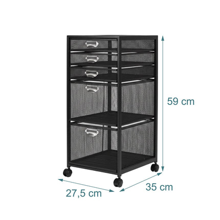 Rolling File Cabinet, 5-Drawer Mesh Under-Desk