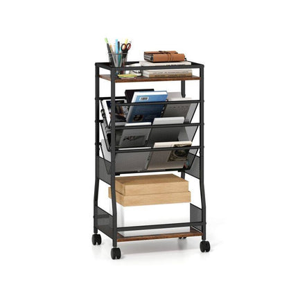 Rolling File Cart with 3 Slanted Shelves on Wheels, Black, 42 x 30 x 81 cm