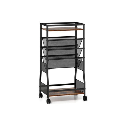 Rolling File Cart with 3 Slanted Shelves on Wheels, Black, 42 x 30 x 81 cm