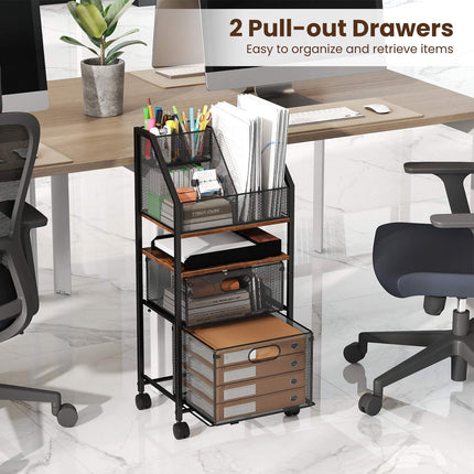 Rolling File Cart with Drawers and Lockable Wheels