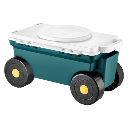 Rolling Garden Cart With Swivel Seat, Storage Bin, 123kg