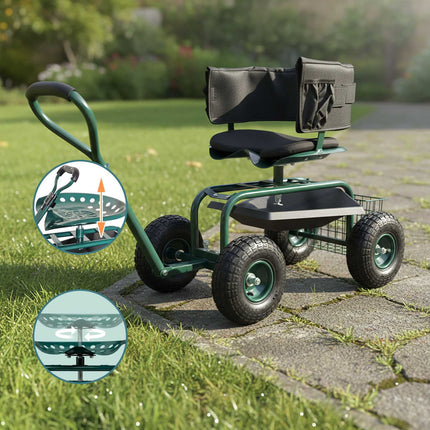 Rolling Garden Seat with Adjustable Height and Storage
