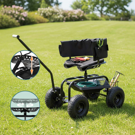 Rolling Garden Seat with Storage and Adjustable Height