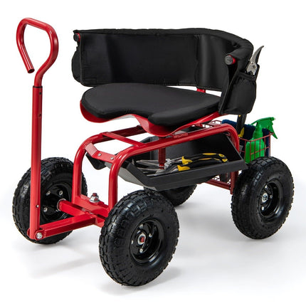 Rolling Garden Seat with Storage and Adjustable Height