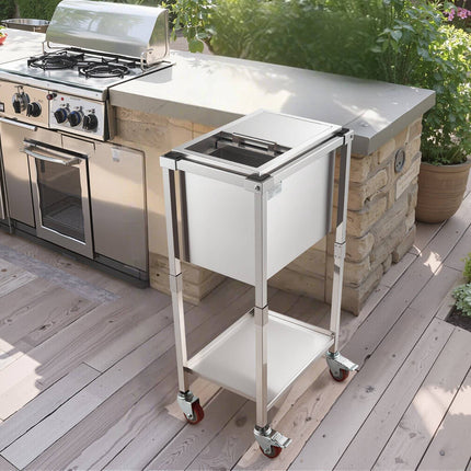 Rolling Ice Chest Cooler Cart, 28L, Stainless Steel, Sliding Lid