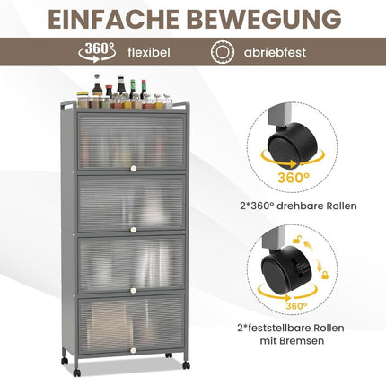 Rolling Kitchen Cabinet with Shelves and Folding Doors