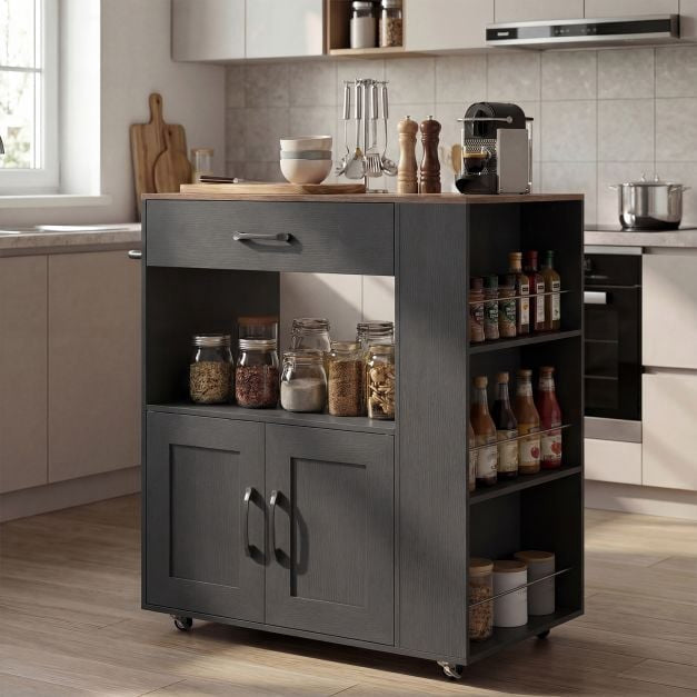 Rolling Kitchen Island Cart With Storage, Locking Wheels