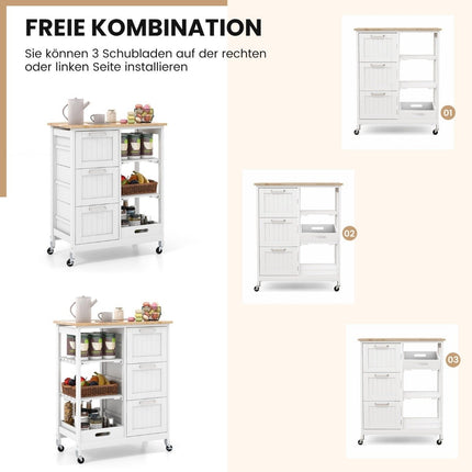 Rolling Kitchen Island Cart with 2-Tier Storage, White