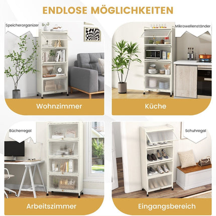 Rolling Kitchen Shelf with Foldable Doors, 60x32x154 cm, White