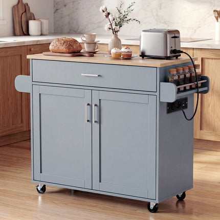 Rolling Kitchen Trolley with Drawer, Spice Rack & Towel Rail