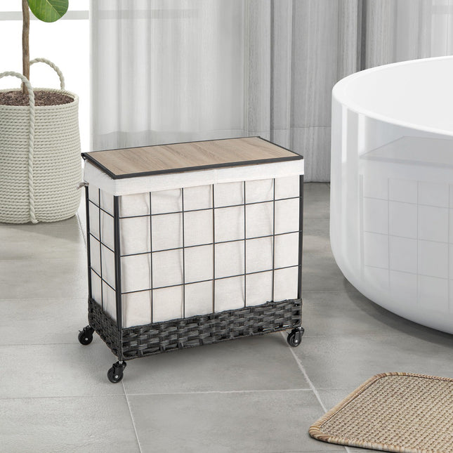 Rolling Laundry Hamper 110-130L, Lid, Lockable Wheels