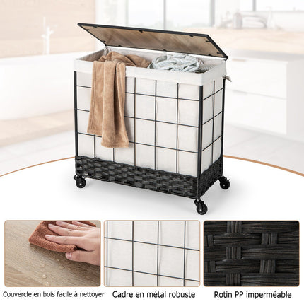 Rolling Laundry Hamper 110-130L, Lid, Lockable Wheels