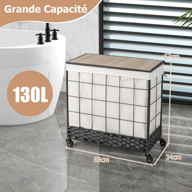 Rolling Laundry Hamper 110-130L, Lid, Lockable Wheels