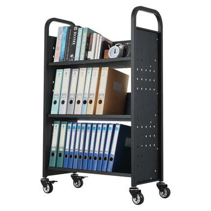 Rolling Library Book Cart, 3-Tier, 150 Kg, Locking Wheels
