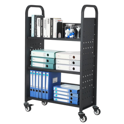 Rolling Library Book Cart, 3-Tier, 150 kg, Black