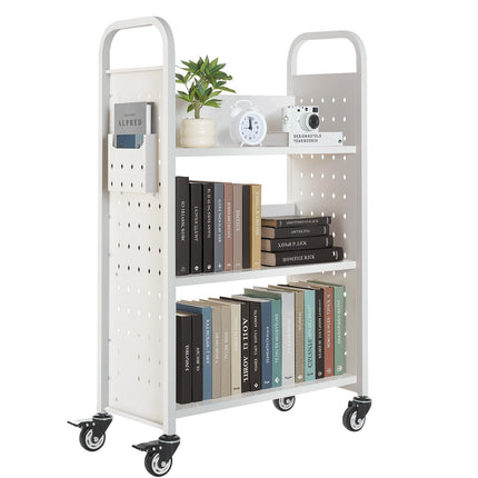 Rolling Library Book Cart, 3-Tier, 150 kg, Locking Wheels