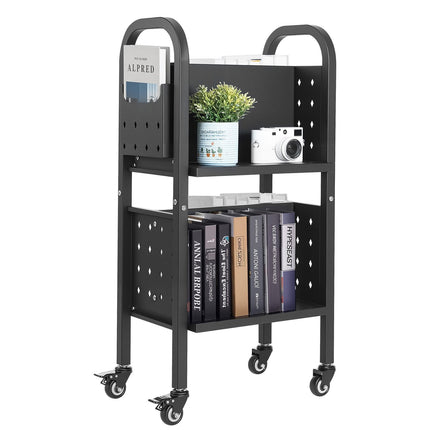 Rolling Library Book Cart, 70 kg, 2-Tier, Lockable Wheels