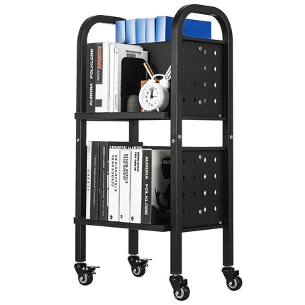 Rolling Library Book Cart, 70 kg, 2-Tier, Lockable Wheels