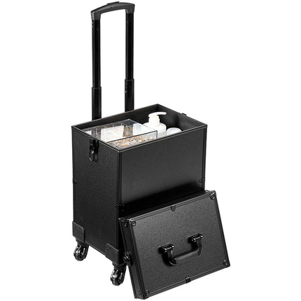 Rolling Makeup Case, 5-in-1 Aluminum Trolley, Black