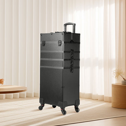 Rolling Makeup Case, 5-in-1 Aluminum Trolley, Black