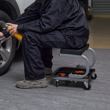 Rolling Mechanic Creeper Seat, 250 lb, Tool Tray