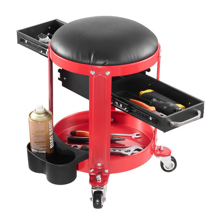 Rolling Mechanic Stool, 300 lb Capacity, 2 Drawers, Red