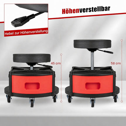 Rolling Mechanic Stool with Cushioned Seat & Tool Trays