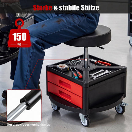 Rolling Mechanic Stool with Cushioned Seat & Tool Trays