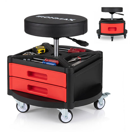 Rolling Mechanic Stool with Cushioned Seat & Tool Trays