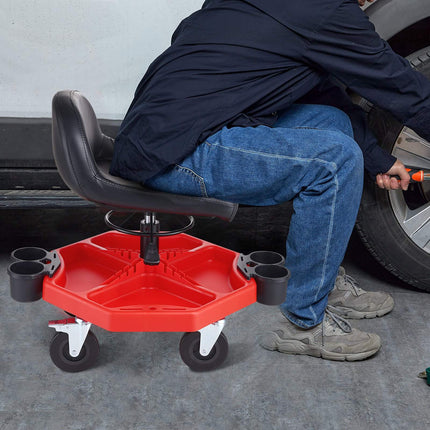 Rolling Mechanics Stool, Adjustable Height, Tool Tray, 5 in Casters