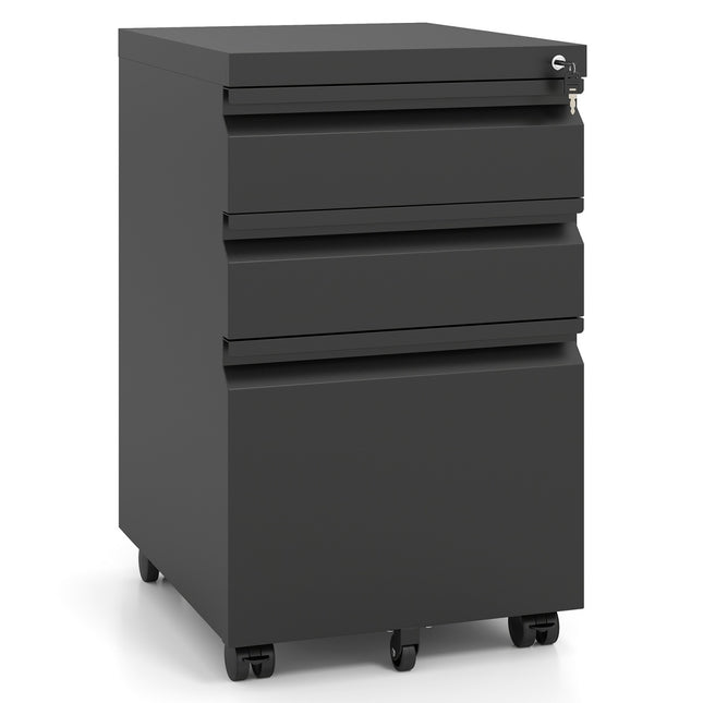 Rolling Metal Filing Cabinet, Lockable, 3 Drawers, A4