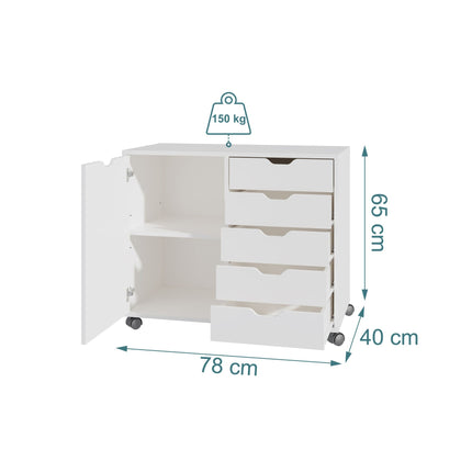 Rolling Office Cart with 5 Drawers & 2 Shelves
