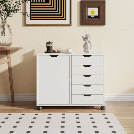 Rolling Office Cart with 5 Drawers & 2 Shelves