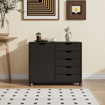 Rolling Office Cart with 5 Drawers & 2 Shelves