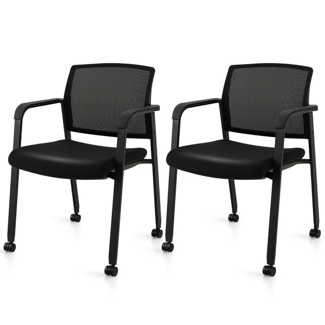 Rolling Office Chairs, Mesh Back, Stackable, Set of 2