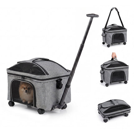 Rolling Pet Carrier with Telescopic Handle and Wheels