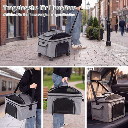 Rolling Pet Carrier with Telescopic Handle and Wheels