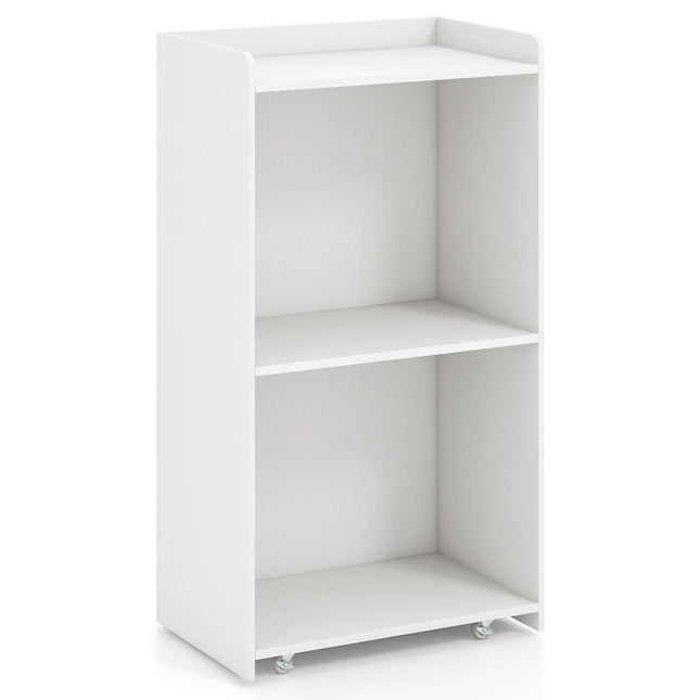 Rolling Podium Stand with 2 Shelves, 4 Wheels, White