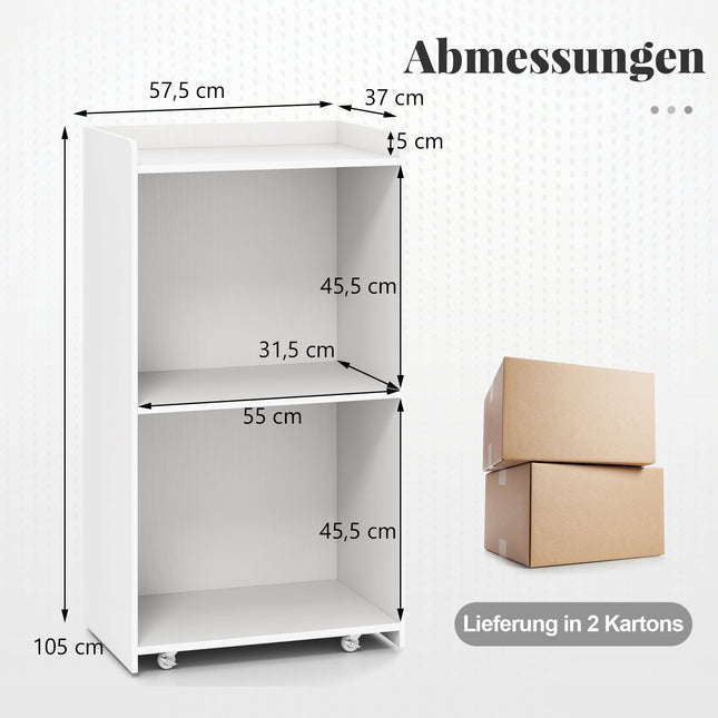 Rolling Podium Stand with 2 Shelves, 4 Wheels, White