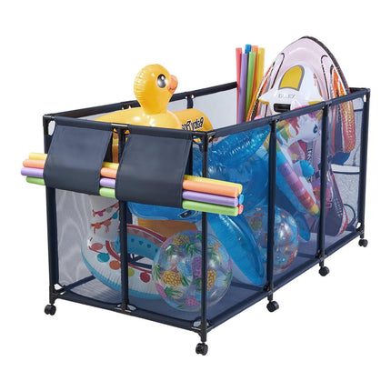 Rolling Pool Float Storage Bin, Mesh, Side Pockets, Noodle Holder