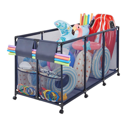 Rolling Pool Float Storage Bin, Mesh, Side Pockets, Noodle Holder