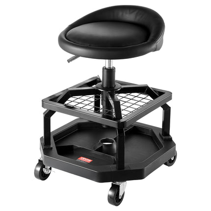 Rolling Shop Stool, Pneumatic Lift, 300 lb, Tool Trays