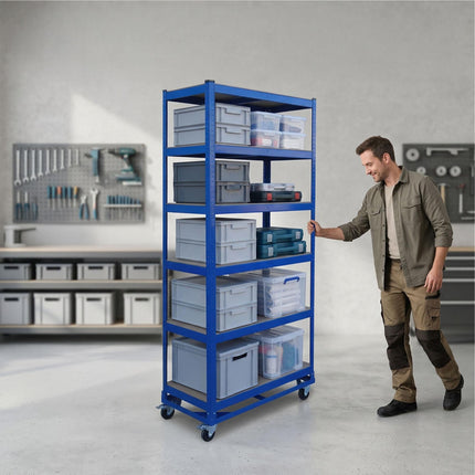 Rolling Steel Shelving Unit – Adjustable, Locking Casters